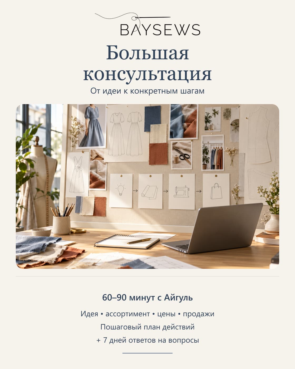 Большая консультация: 60–90 минут, пошаговый план действий и 7 дней ответов на вопросы.